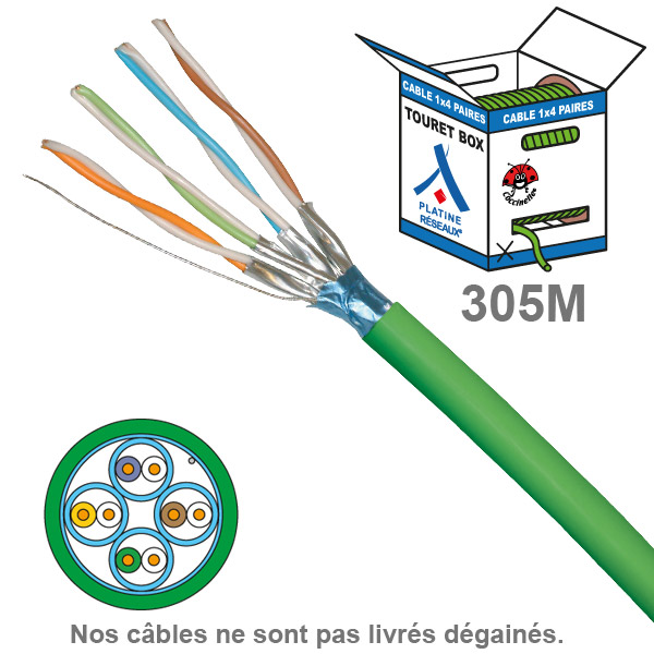 Socamont - Câble réseau - Cat 6A - FFTP - Touret Box de 305M - Paires 1x4 - LSOH Dca - Vert (réf. 6712) - photo 2