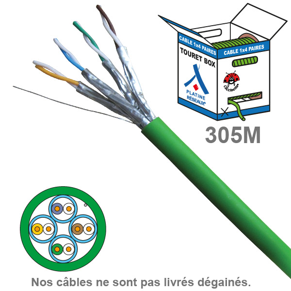 Socamont - Câble réseau - Cat 6A - UFTP - Touret Box de 305M - Paires 1x4 - LSOH Dca - Vert (réf. 6722) - photo 2