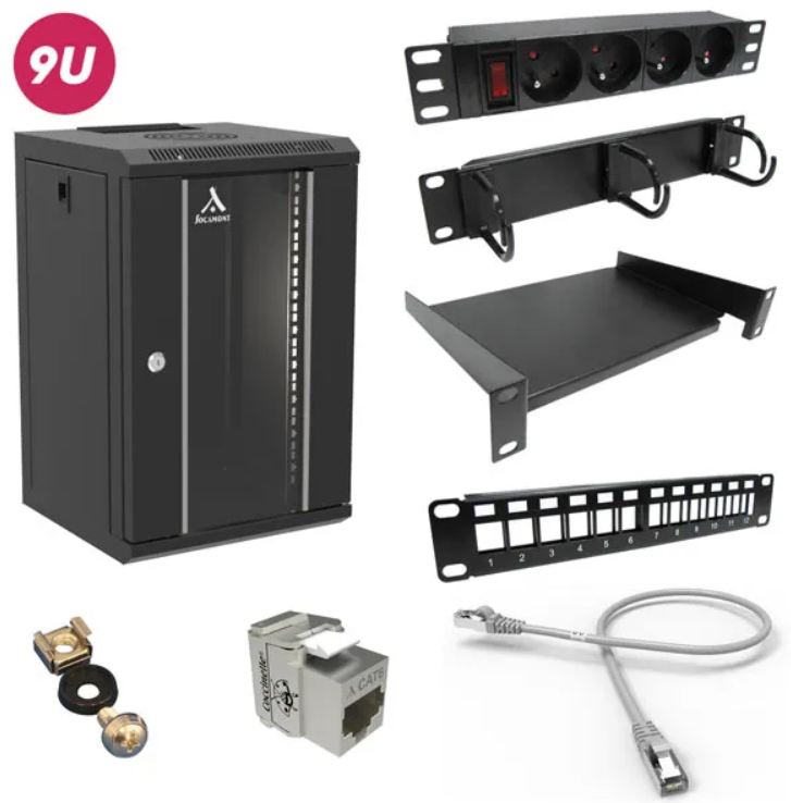 Socamont - Coffret Réseau BUNDLE avec accessoires - 10'' - 9U - H485xL310xP300 - Noir - Monté - Porte Verre (réf. 71692) - photo 2