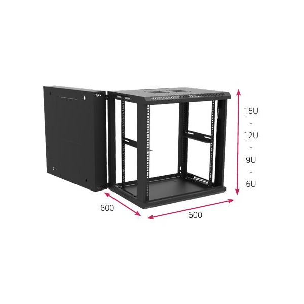 Socamont - Coffret Réseau Pivotant Ligne 100 - 19" - 6U - H374xL600xP600 - Noir - Monté - Simple Nid d'Abeille (réf. 1P666MSA) - photo 1