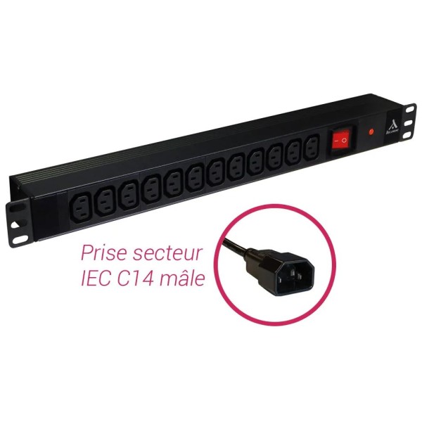 Socamont - Bandeau de prises - 19'' - 1U - 12 prises C13 avec disjoncteur et interrupteur à voyant lumineux (réf. REFFAB107859)