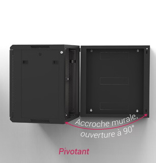 Coffret Réseau Pivotant - 19'' - 9U - H501xL600xP600 - Noir - Monté - Porte Verre (71665)