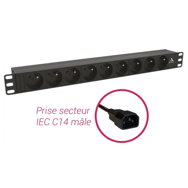 Bandeau de prises - 19'' - 1U - 9 prises IEC C14 MALE Sans Interrupteur