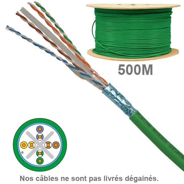 Câble réseau -  CAT6 - FUTP -  LSZH - 100 OHMS - AWG23 - Paires : 1x4 - 500M