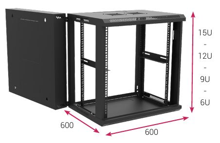 Socamont - Coffret Réseau Pivotant Ligne 100 - 19" - 6U - H374xL600xP600 - Noir - Monté - Simple Nid d'Abeille (réf. 1P666MSA) - photo 2