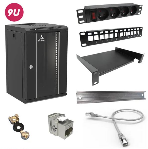 Coffret Réseau BUNDLE-DIN avec accessoires - 10'' - 9U - H485xL310xP300 - Noir - Monté - Porte Verre - photo 2